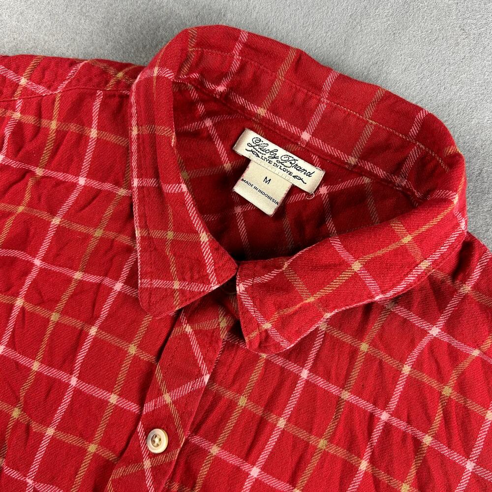 Lucky Brand Red Green Plaid Button Front Flannel Shirt Women's Size Medium